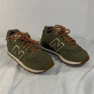 New Balance Outdoor 574 Men's Suede Olive Green Sneakers with Orange Accents